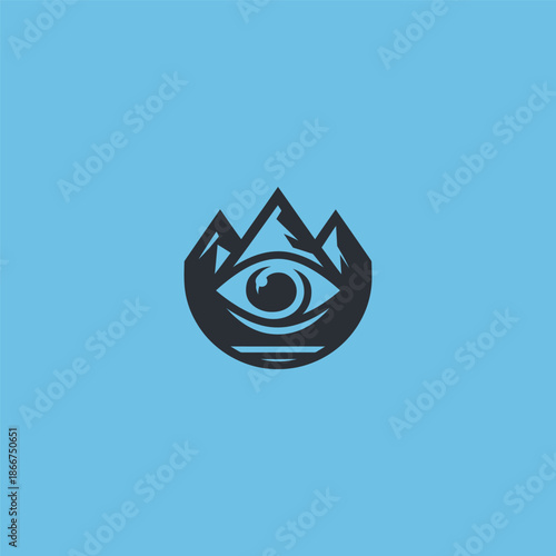 Eye and mountain logo representing vision, focus, and higher perspective.