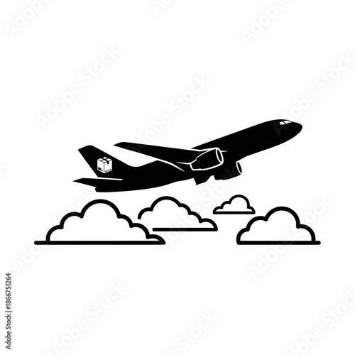 Airplane flying above the clouds in the sky