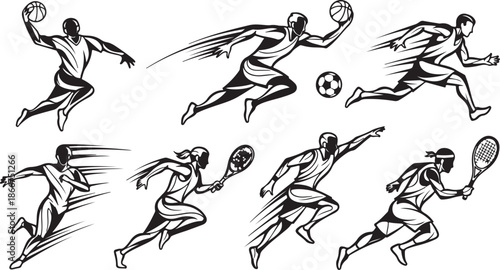 Dynamic Sports Illustrations of Athletes in Action