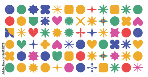 Collection of bright colorful geometric retro shapes abstract modern design elements background