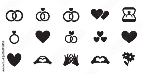 Engagement ring and heart shapes collection romantic wedding invitation design element set