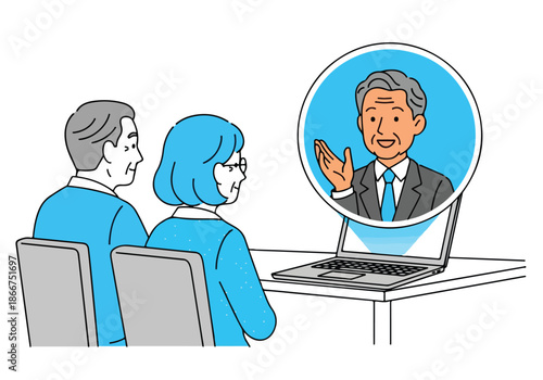 Couple engaging in virtual meeting - Lifestyle Illustration, Flat Line Art, Flat Style Illustration, Flat Line Illustration, Cartoon Line Illustration, Modern Outline Flat Illustration