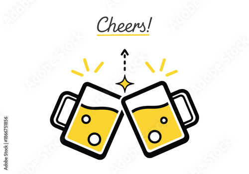 Celebratory beer toast - Lifestyle Illustration, Flat Line Art, Flat Style Illustration, Flat Line Illustration, Cartoon Line Illustration, Modern Outline Flat Illustration