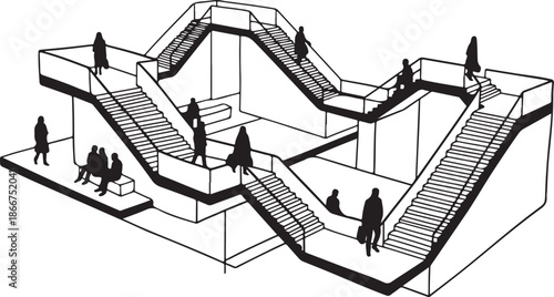 Staircase illustration with people walking up and down