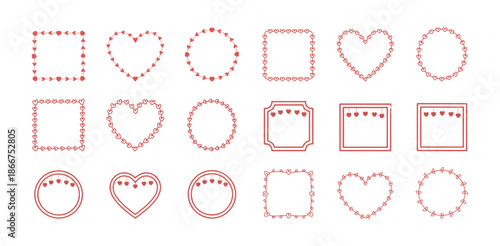 Red valentine frames hearts garland and borders for romantic celebration