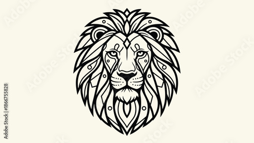 Intricate lion head illustration with detailed lines and majestic mane design.