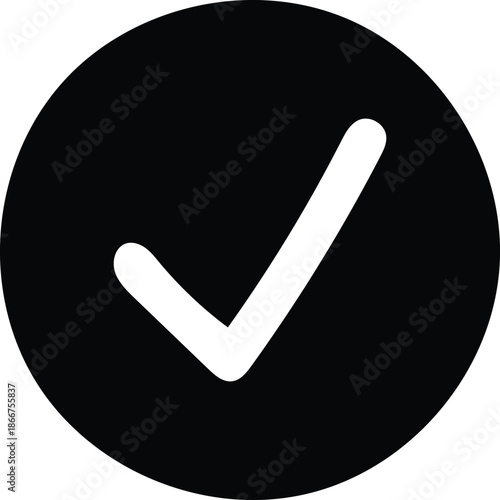 Black check circle, done or complete flat vector icon for apps and websites 