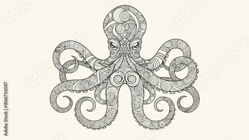 Intricate octopus illustration showcasing detailed patterns and artistic design elements.