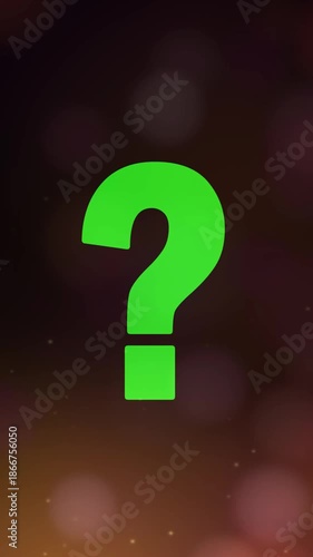 Green Question Mark Animation with Glowing Visual Effects on Bright Background, 4K Vertical