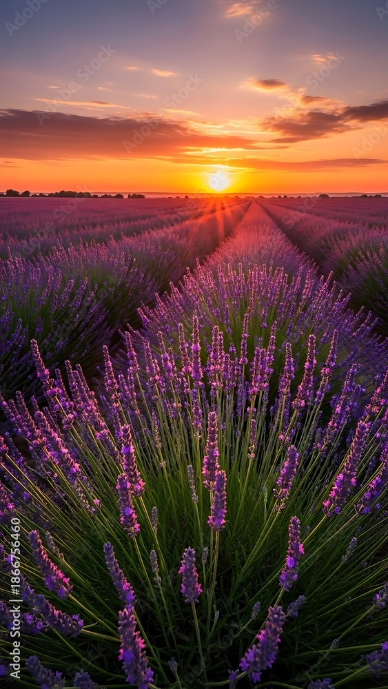 Fototapeta premium Lavender field at sunset landscape view.