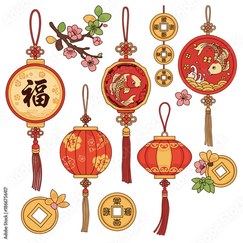 Chinese Fu Coin Ornament Collection