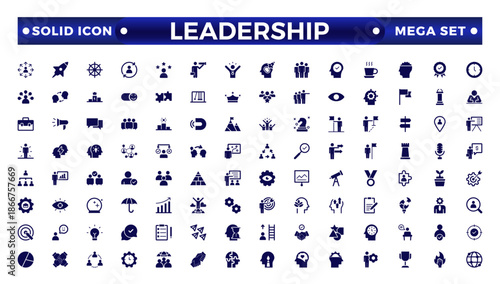 Leadership solid Icons set. Vector illustration in modern solid style of management icons: leader, delegation, control, responsibility, and more. Pictograms and infographics.