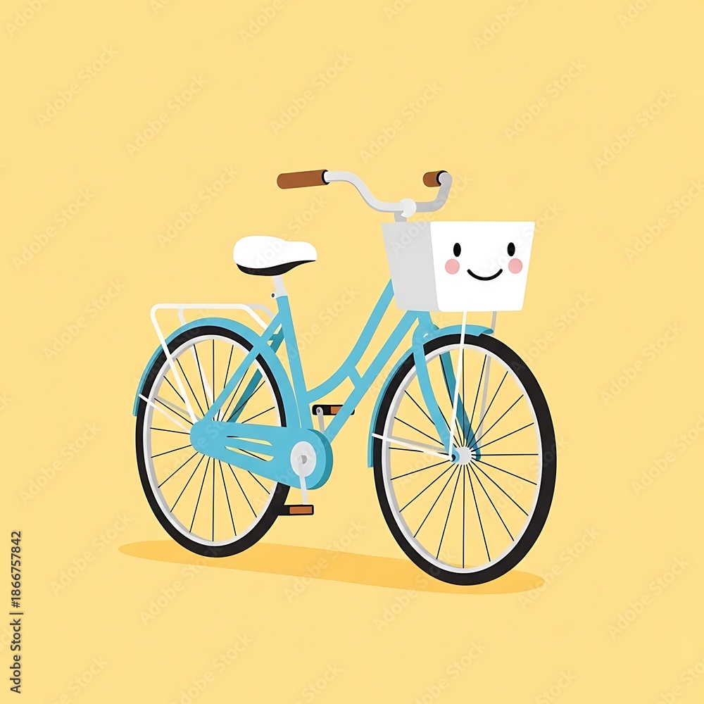 Fototapeta premium Smiling bicycle with basket on yellow.
