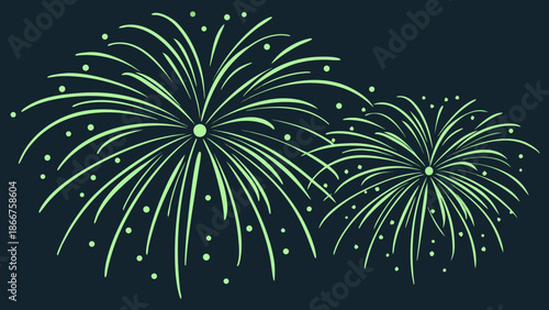 Green Fireworks Explosions with vector illustration