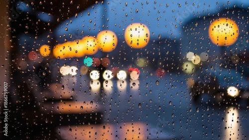 Rainy Night City Lights Through a Wet Window.