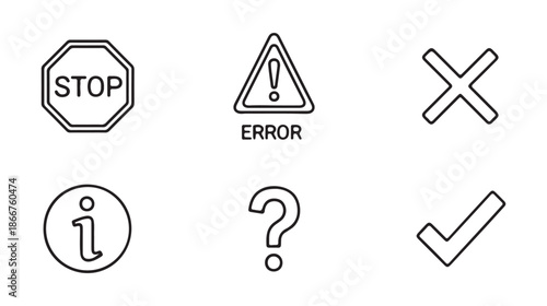 Set of simple black icons on for ui design on white background