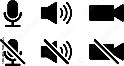 音声と映像を表すマイク・スピーカー・カメラのアイコン（Media Icons of Microphone, Speaker, and Video Camera）
