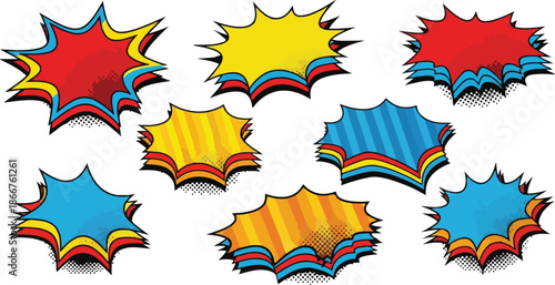 Colorful Comic Book Burst Shapes Set - Dynamic Explosion Graphic Design Elements