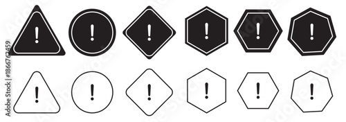 Warning, precaution, attention, alert icon, exclamation mark in the triangle shape. Symbol or icon for web site, logo, UI design. Flat vector illustration.