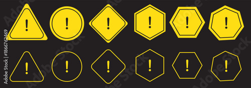 Warning, precaution, attention, alert icon, exclamation mark in the triangle shape. Symbol or icon for web site, logo, UI design. Flat vector illustration.