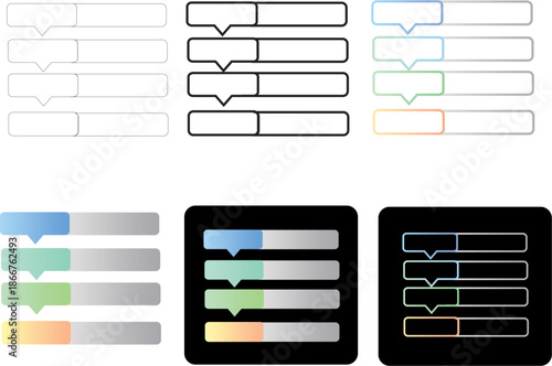 Collection of versatile minimalist vector progress bar and step-by-step infographic elements for UI design and data visualization