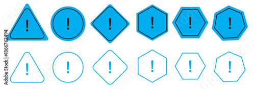 Warning, precaution, attention, alert icon, exclamation mark in the triangle shape. Symbol or icon for web site, logo, UI design. Flat vector illustration.