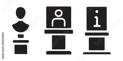 Information and reception icons. a bust, a person, and an info sign.