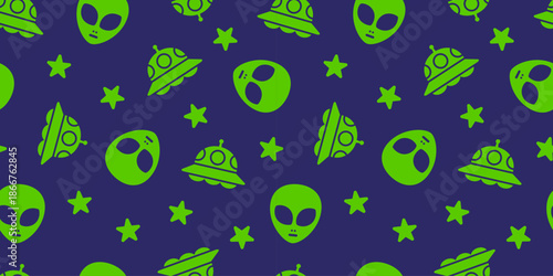 宇宙人とUFOのシームレス背景画像。（Seamless background image of aliens and UFOs.）
