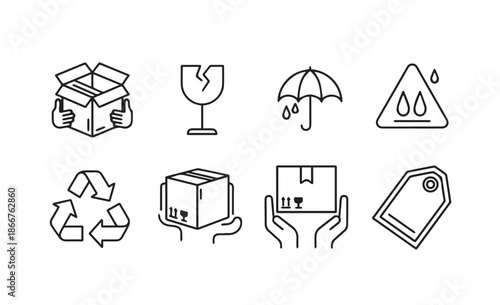 Collection of delivery and shipping icons on white background