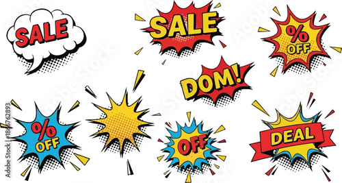 Comic Book Style Sale Badges and Explosions Eye-Catching Designs for Special Offers and Promotions