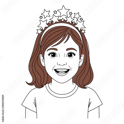 Smiling young girl wearing star tiara headband and casual t shirt for kids royalty free illustration with smiling girl and kids illustration