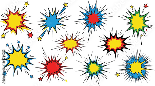 Comic Book Burst Elements A Collection of Dynamic Starbursts and Explosions for Creative Design