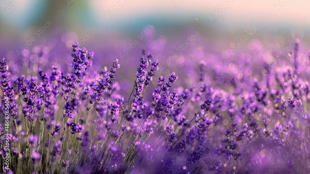 Fototapeta premium Blurred Lavender Field Background with Purple Violet Soft Focus.