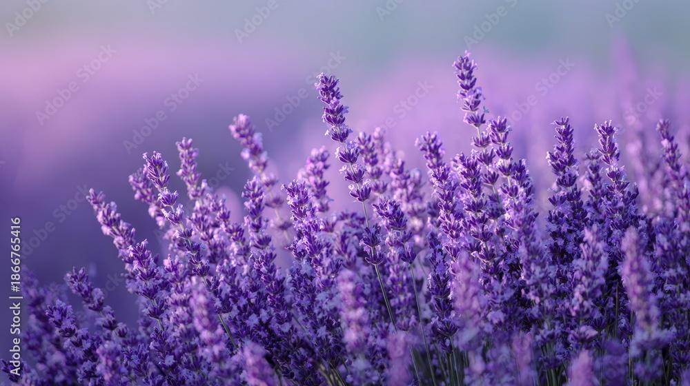Fototapeta premium Blurred Lavender Field Background with Purple Violet Soft Focus.