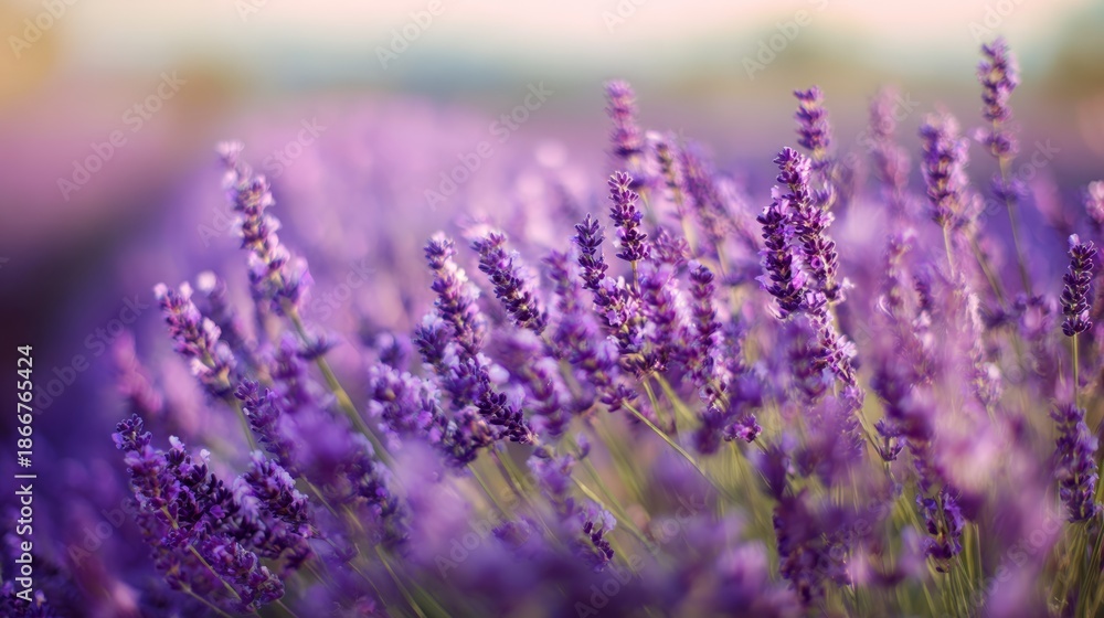 Obraz premium Blurred Lavender Field Background with Purple Violet Soft Focus.