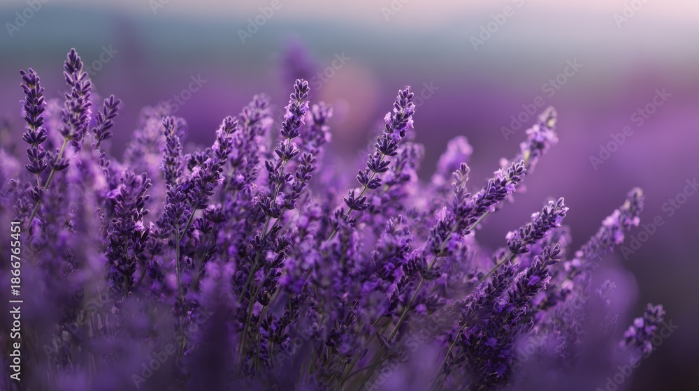 Fototapeta premium Blurred Lavender Field Background with Purple Violet Soft Focus.