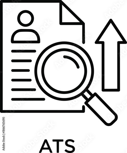 Applicant Tracking System Resume Analysis Magnifying Glass Upward Arrow.