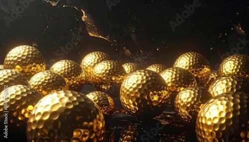 Golden Sphere Cluster - A Dazzling Display of Metallic Orbs.