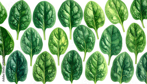 Close-up rows of vibrant green, healthy spinach leaves