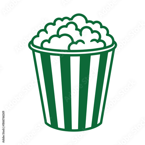 Green and white striped bucket filled with popcorn  movie snack icon