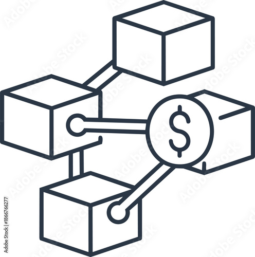 Blockchain Network with Dollar Coin Symbol.