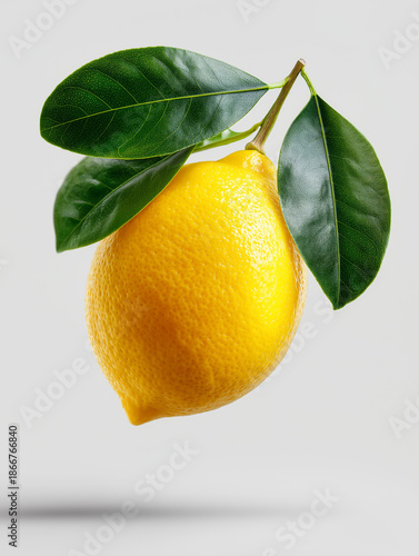 Fresh yellow lemon floating on minimal light background AI generated