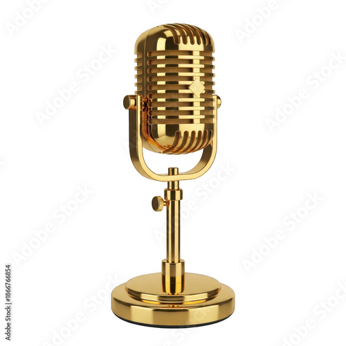 Golden microphone isolated on transparent background