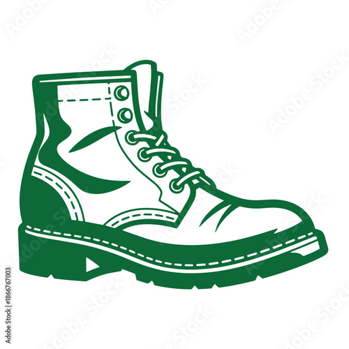 green boot with laces and buttons on white background