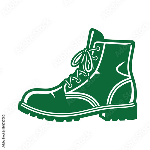 Green boot with laces and thick sole  isolated on white background
