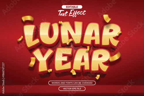 Lunar year editable text effect with gold texute and with confetti decoration