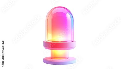 A glowing, stylized glass dome with vibrant color gradients on a black background