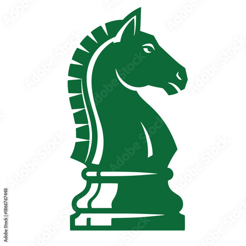 green chess knight piece on white background