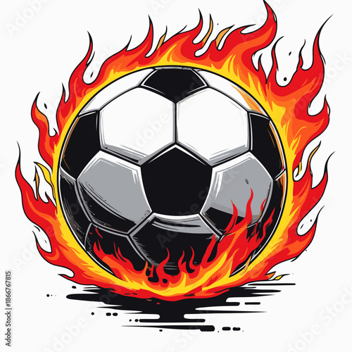 vector image of a flaming soccer ball