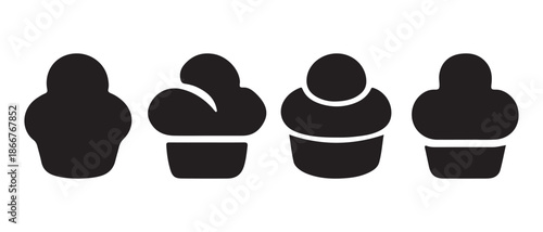 Cupcake Icons. Stages of Baking, Frosting and Decoration, Simple Vector Shapes.